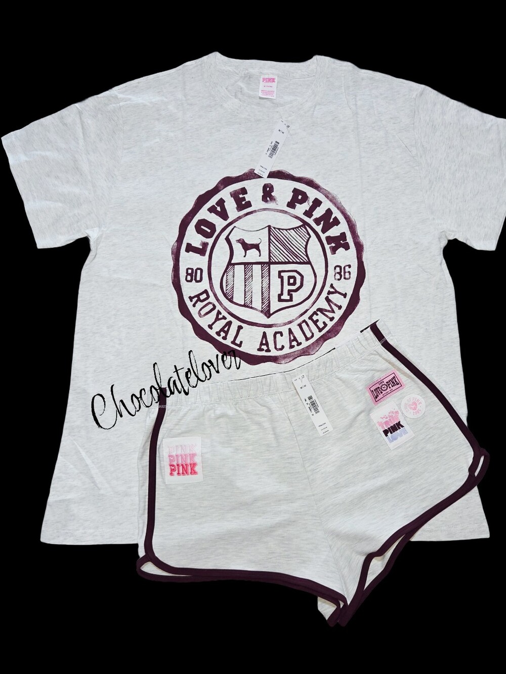 Victoria's Secret PINK Snow Heather Royal Academy Tee & Shorts Set NWT